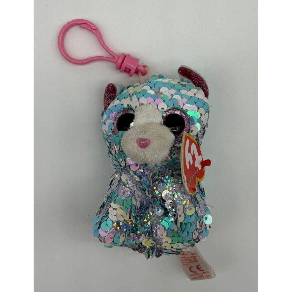 TY Flippables New Whimsy The Cat Clip MWMT-Filled W/Sparkle-Easy To Clip On 4"